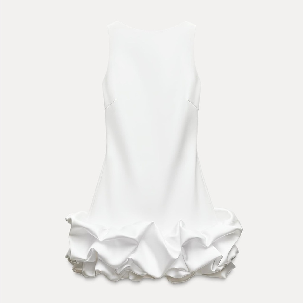 White Halter Sheath Dress with Ruffled Bottom